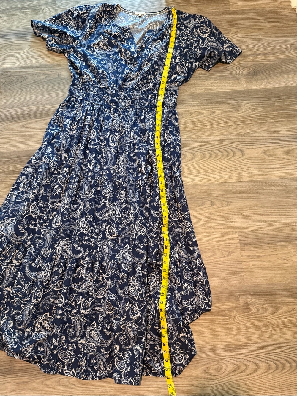 Kate & Sam Blue Paisley Cotton Maxi Dress Smocked Waist Tiered size Large - Picture 7 of 8